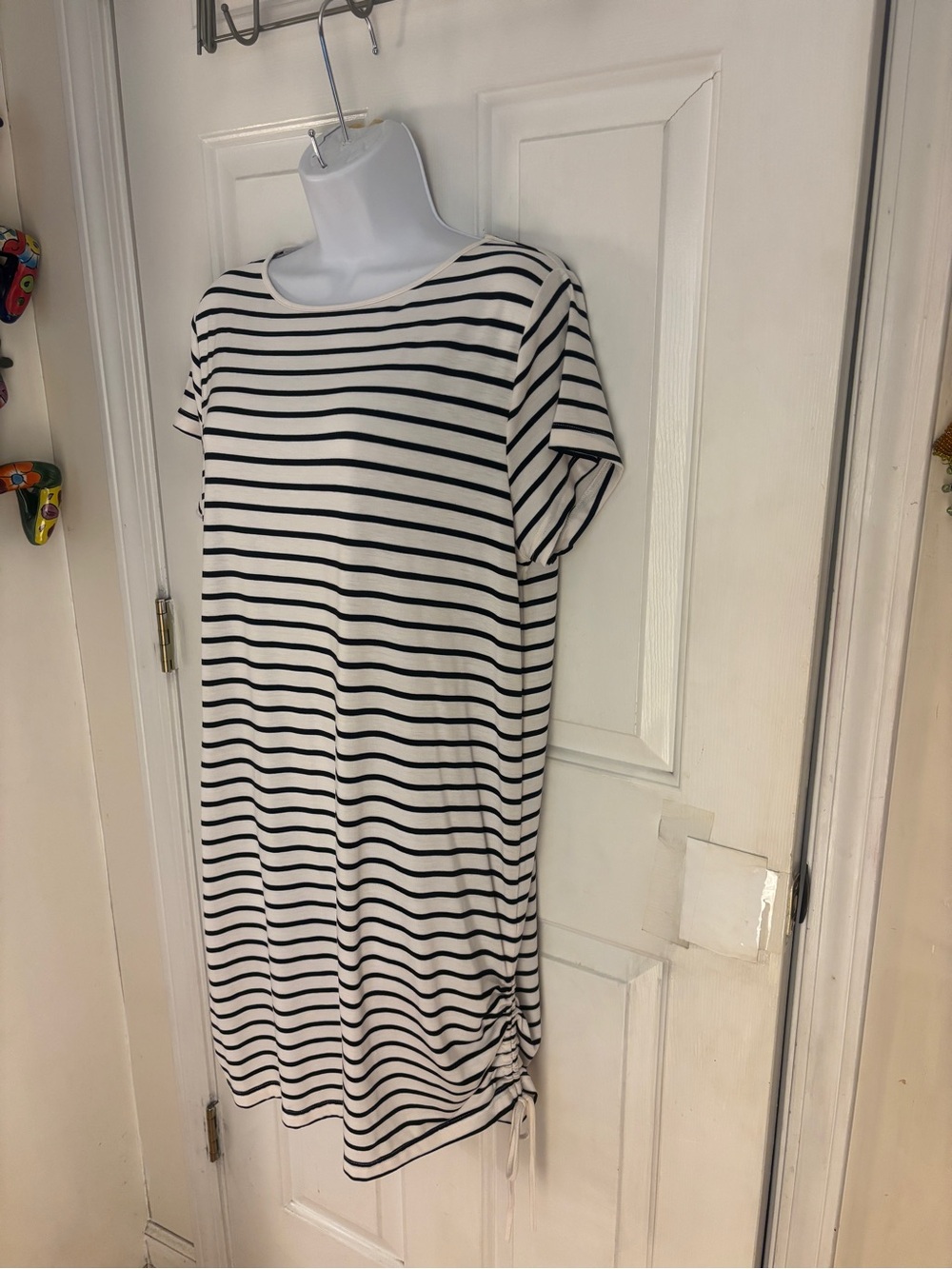 Black & White Striped Short Sleeve Dress with adjustable tie sides
